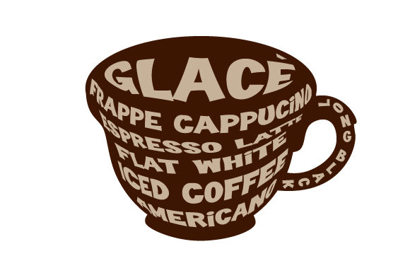 Coffee Cup Word Art for Crafts & Designs Amp