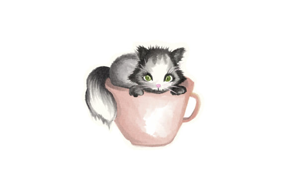 Watercolor Cat in a Coffee Cup: Crafts & Cats Design Asset